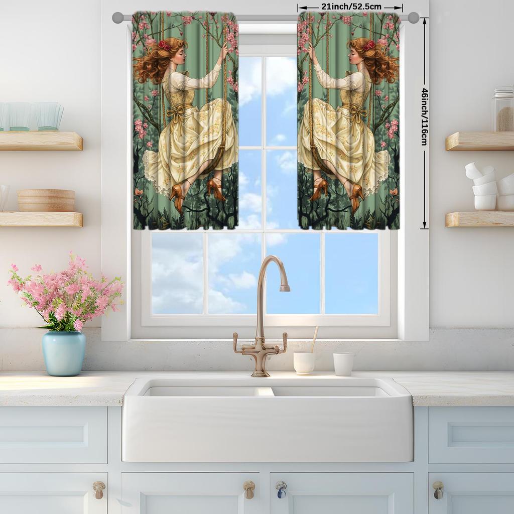 2 Piece French Retro Swing Girl Curtains   Semi-black-up Curtains   Suitable for Decorating Various Room Types