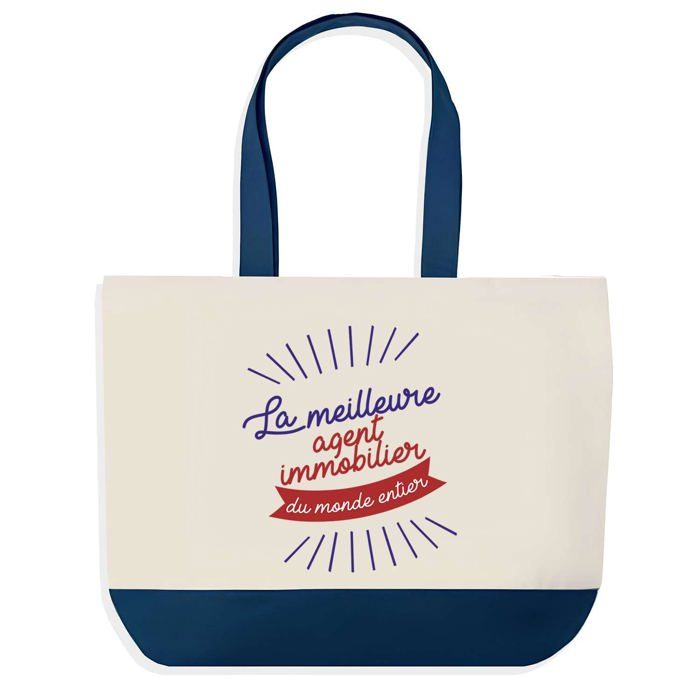Tote bag - PLANETEE - Agent Immobilier Meilleure du Monde - Grand format 40x45 cm - Coton - Fond bleu
