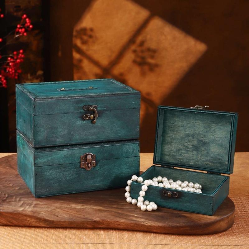 Secure Locking Wooden Storage Box with Retro Design Travel Jewelry Case for Valuables Protections In Family Homes