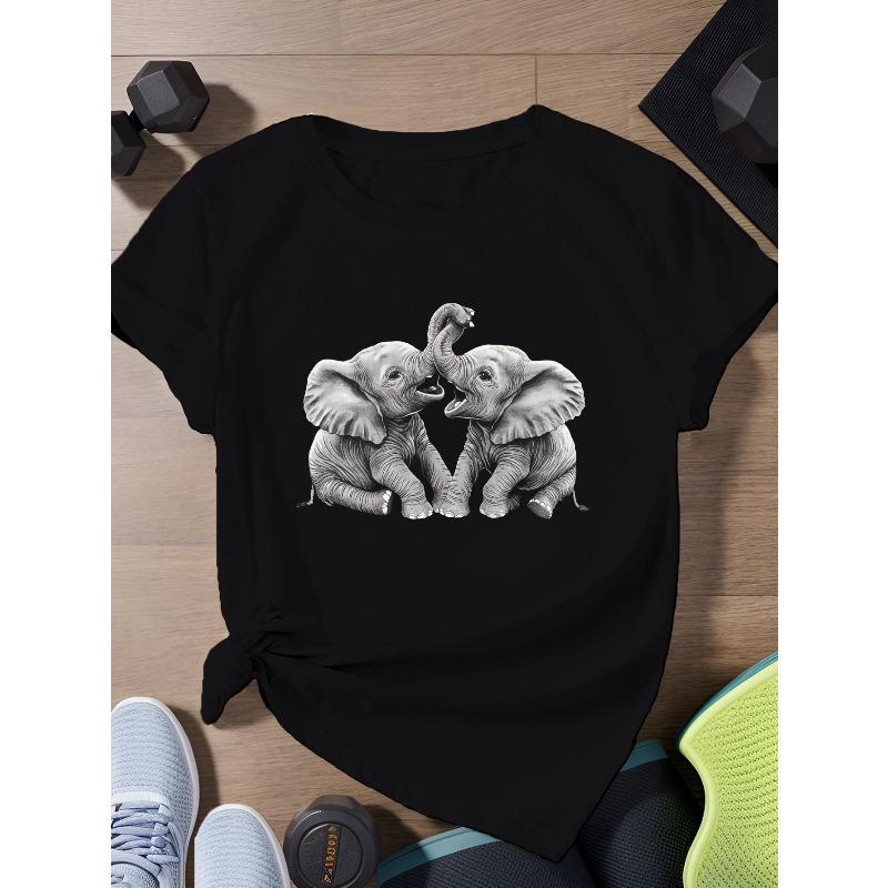 European Size Elephants Playfully Women's Sports Short Sleeve T-Shirt