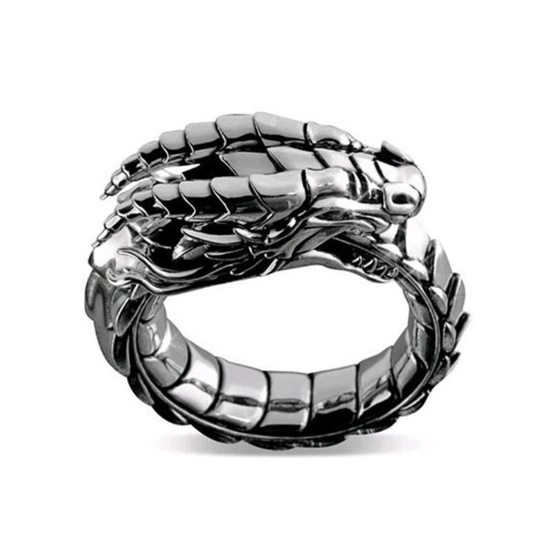 Gothic Punk Vintage rustfritt stål Dragon Ring Menn Amulett Dragon Mytologi Dyr Menns Ring Retro Viking Dragon Ring Smykker
