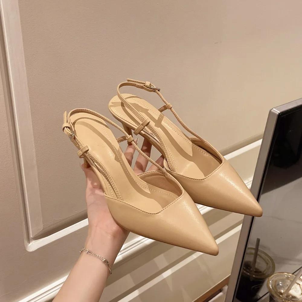 Elegant Thin High Heels Women Pumps Fashion Buckle Strap Pointed Toe Slingbacks Sandals Mule Shoes for Wedding Party
