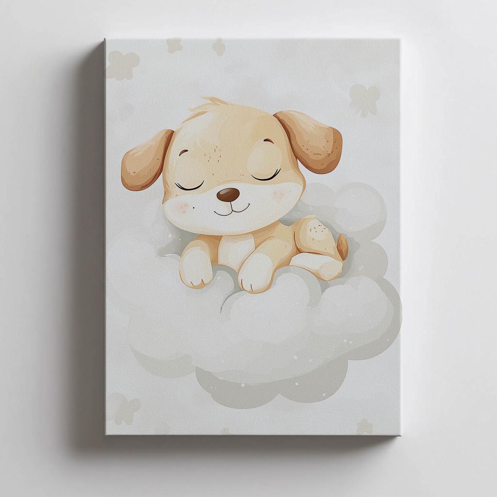 Poster Cute Dog On a Cloud Poster Cute Dog On a Cloud, 50X70 Cm, Black Aluminum Frame, 230 Gsm Matte Paper