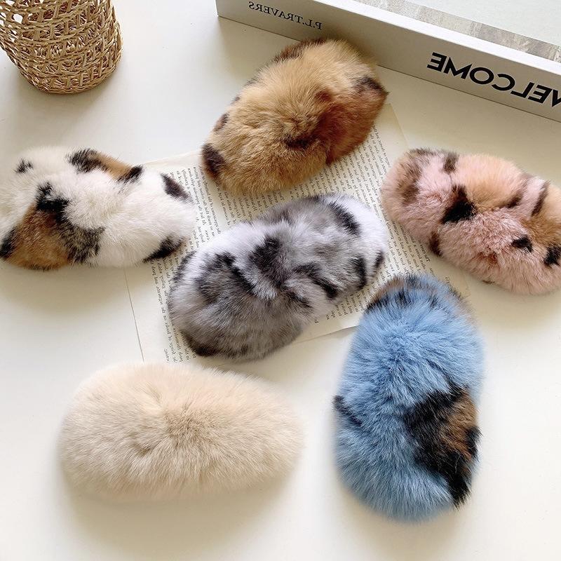 Autumn and Winter Plush Hairpin Wild Candy Net Red Bb Side Clip Korean Real Rex Rabbit Fur Hair Accessories Hairpin