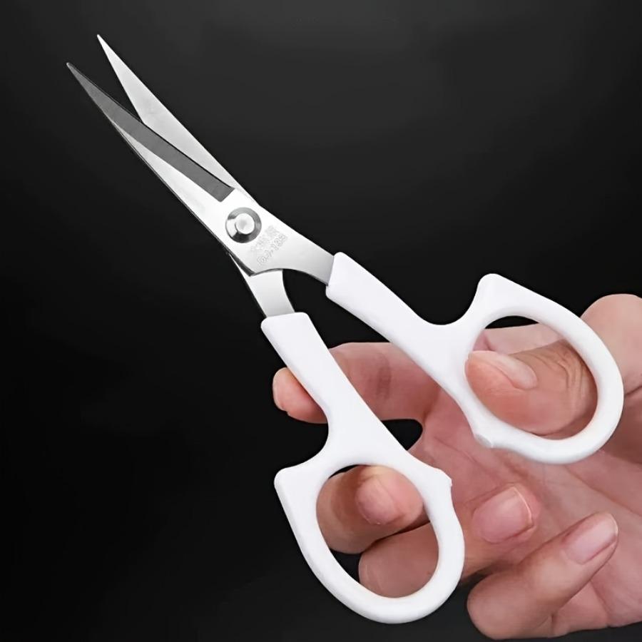 1pc Ergonomic White Handled Stainless Steel Embroidery Scissors | Bent Tip for Precision Cutting, Ideal for Sewing and Crafting Accessories
