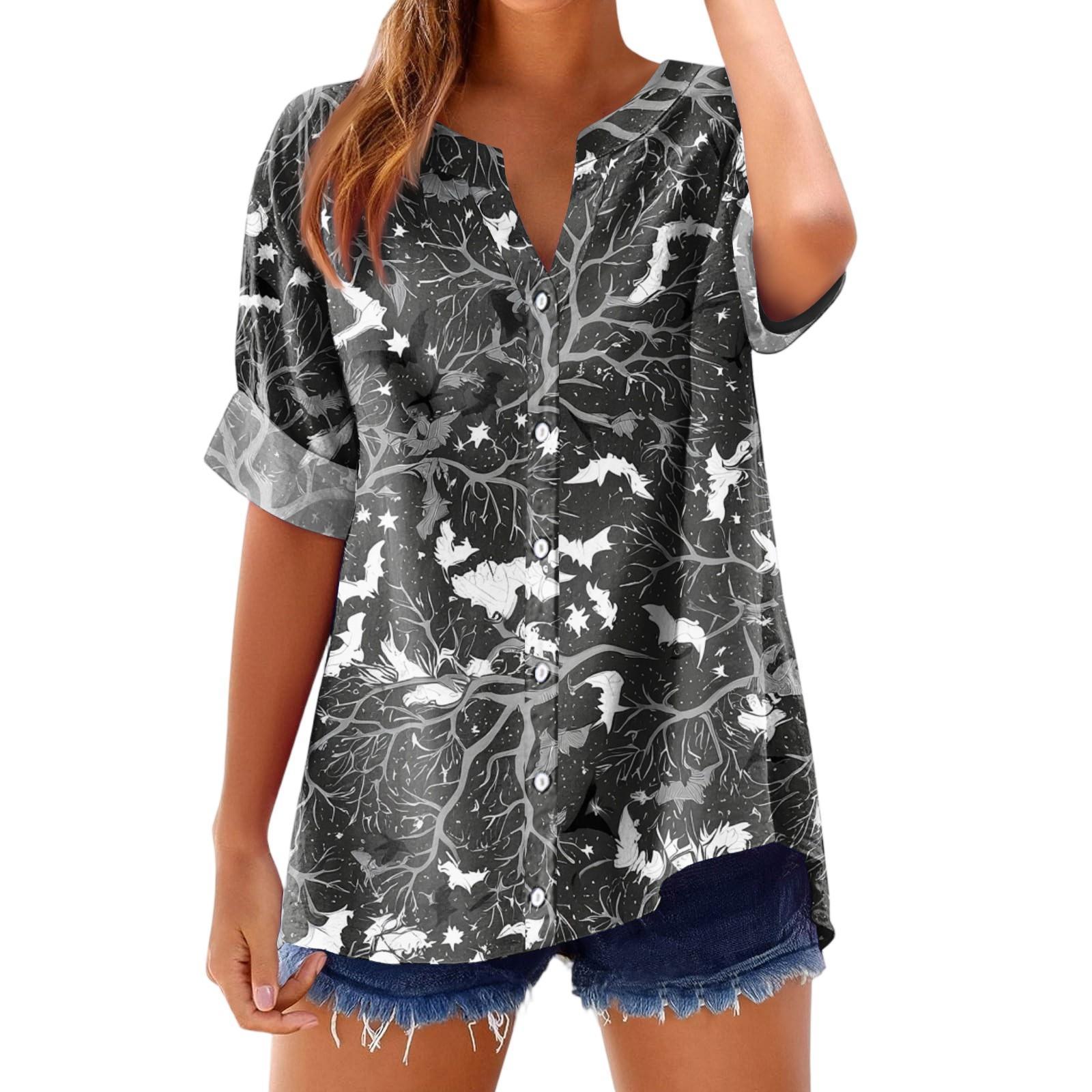 

Женская модная, повседневная, удобная, свободного кроя футболка с принтом на Хэллоуин M тёмно-синий