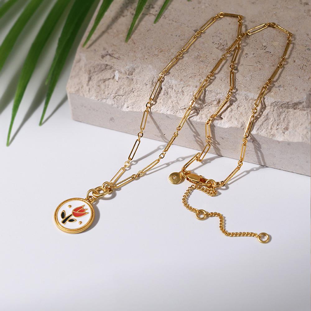 

Enamel flower necklace, fashionable sweater chain