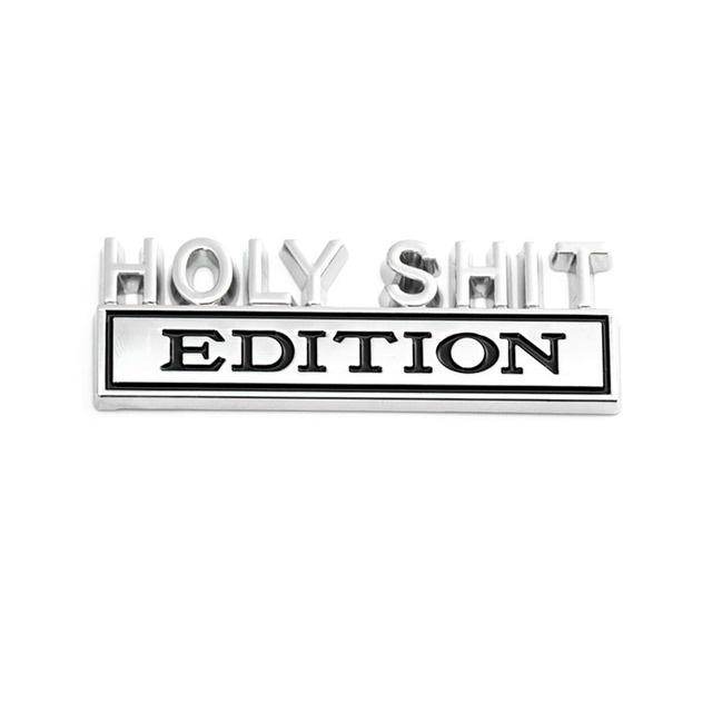 1Pc 3D Metal Holy Shit Edition Logo Car Front Grille Badge Side Fender Rear Trunk Emblem Sticker Decal