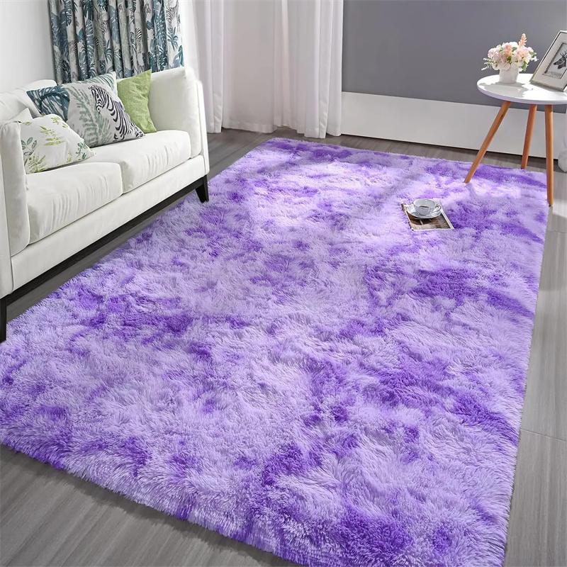 Soft Fluffy Plush Tie-Dye Carpet Gradient Long Fine Hairs Fabric Bedside Mat Rug For Girl's Bedroom Non-Slip Mat Home Decor