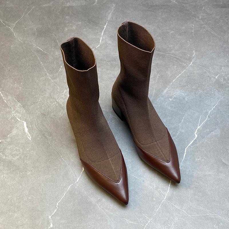 Pointed Thick Heel Short Boots Autumn and Winter New Heightening Thickened Warm Chelsea Boots Women