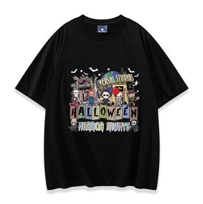 Horror Movie Characters Shirt Halloween Party Shirt Spooky Season Shirt Women Men Short Sleeve Streetwear Hip Hop Tops