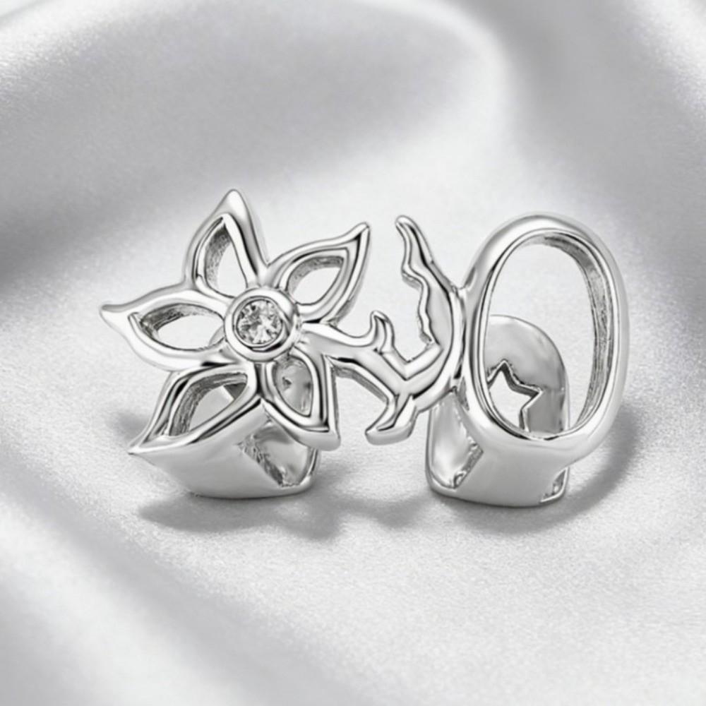 Glossy Finish Double Hollow Flower Grillz Silver Irregular Shape Tooth Grills Teeth Grillz  Party