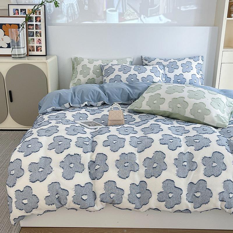 Modny, ażurowy, barwiony w masie żakardowy, dekatyzowany bawełniany komplet pościeli czteroczęściowy, czysta bawełna, prześcieradło, poszewka na kołdrę, poszewka na kołdrę w stylu ins