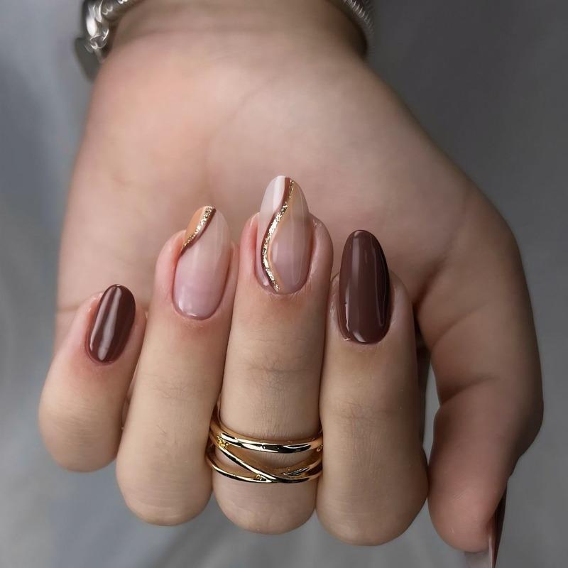 Noste Dlouhý Francouzský Ručně Dělaný Manikúrní Kousek Kamínkový Postupný Přechod Odnímatelná Nálepka na Nehty