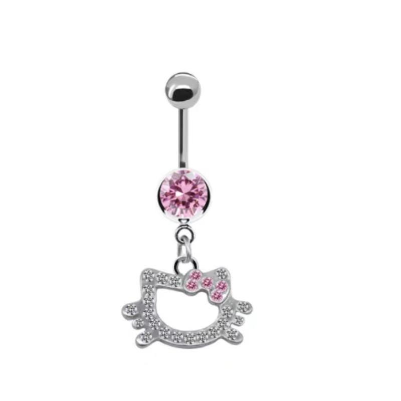 1PC Pink Color Series Crystal Belly Button Rings Snake Flower Heart Belly Ring for Women Stainless Steel Dangled Navel Piercing