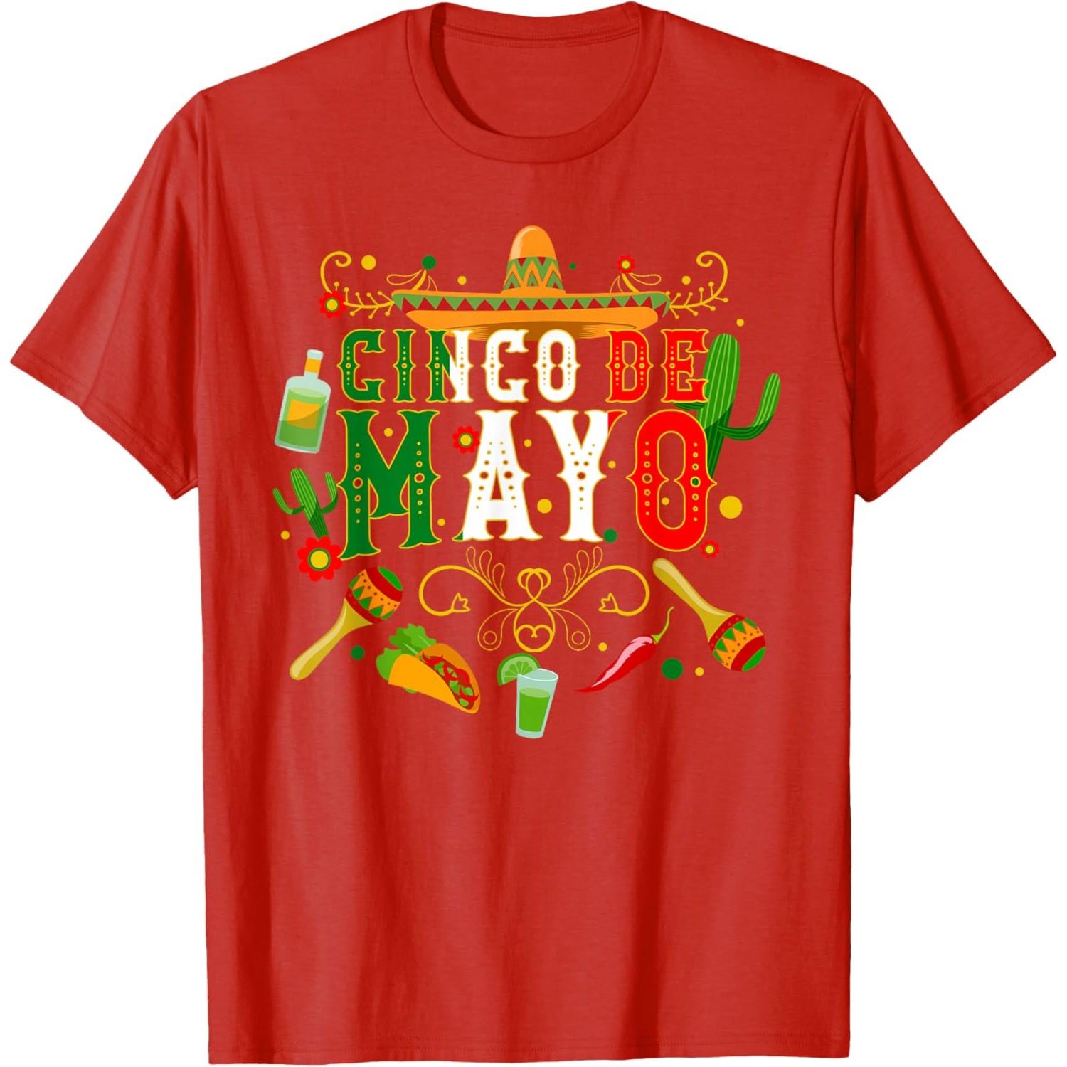 

Cinco De Mayo Sombrero Cactus Graphic Tee Breathable Casual Cotton TShirt for Men and Women S