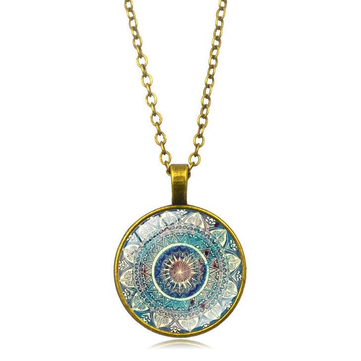 Organic Glass Mandala Flower Pendant Necklace, Laser-Cut Geometric Totem Necklace, Unisex Spiritual Jewelry
