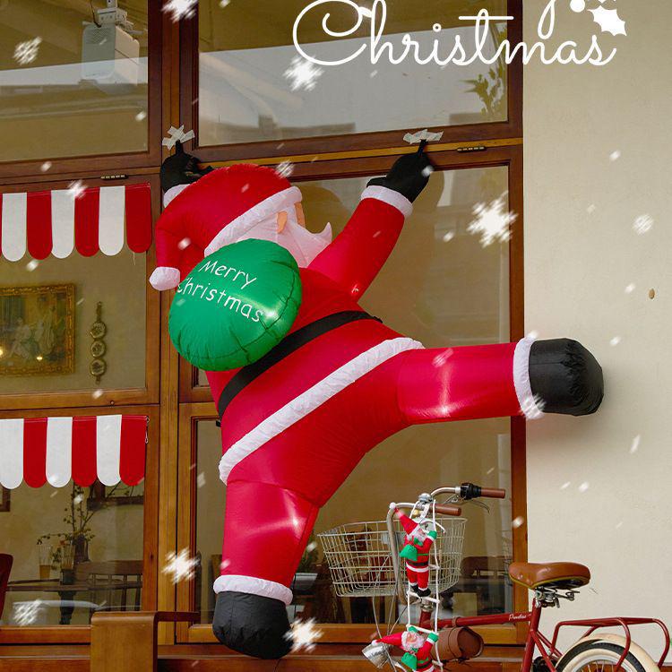 Santa Claus Climbing Window Light-Up Hat Figurine - Christmas Outdoor Inflatable Decoration