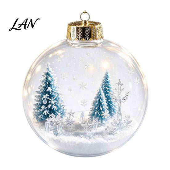Lanterne da Notte LED Calde Ornamento Luminoso Storia di Natale, Mini Scena Festiva in Palla Decorazione da Appendere, Decorazione Invernale Acrilico Trasparente Luminoso Ciondolo per
