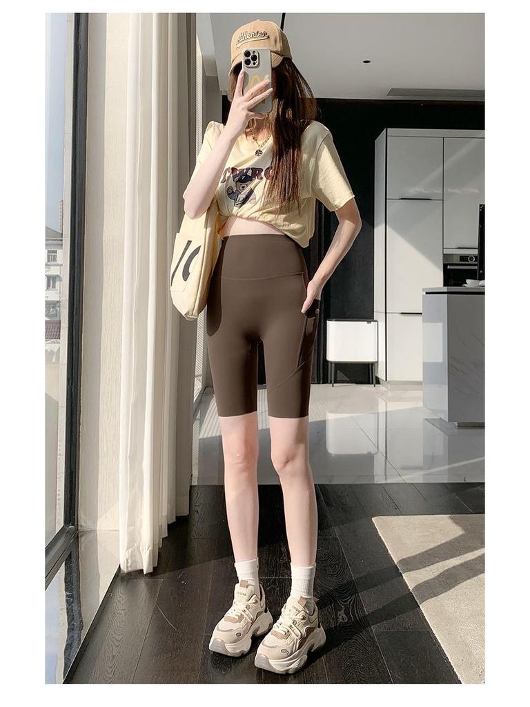 Quick-Dry Hip Lift Yoga Leggings with Phone Pocket - Slim Fit Summer Style Barbie Pink