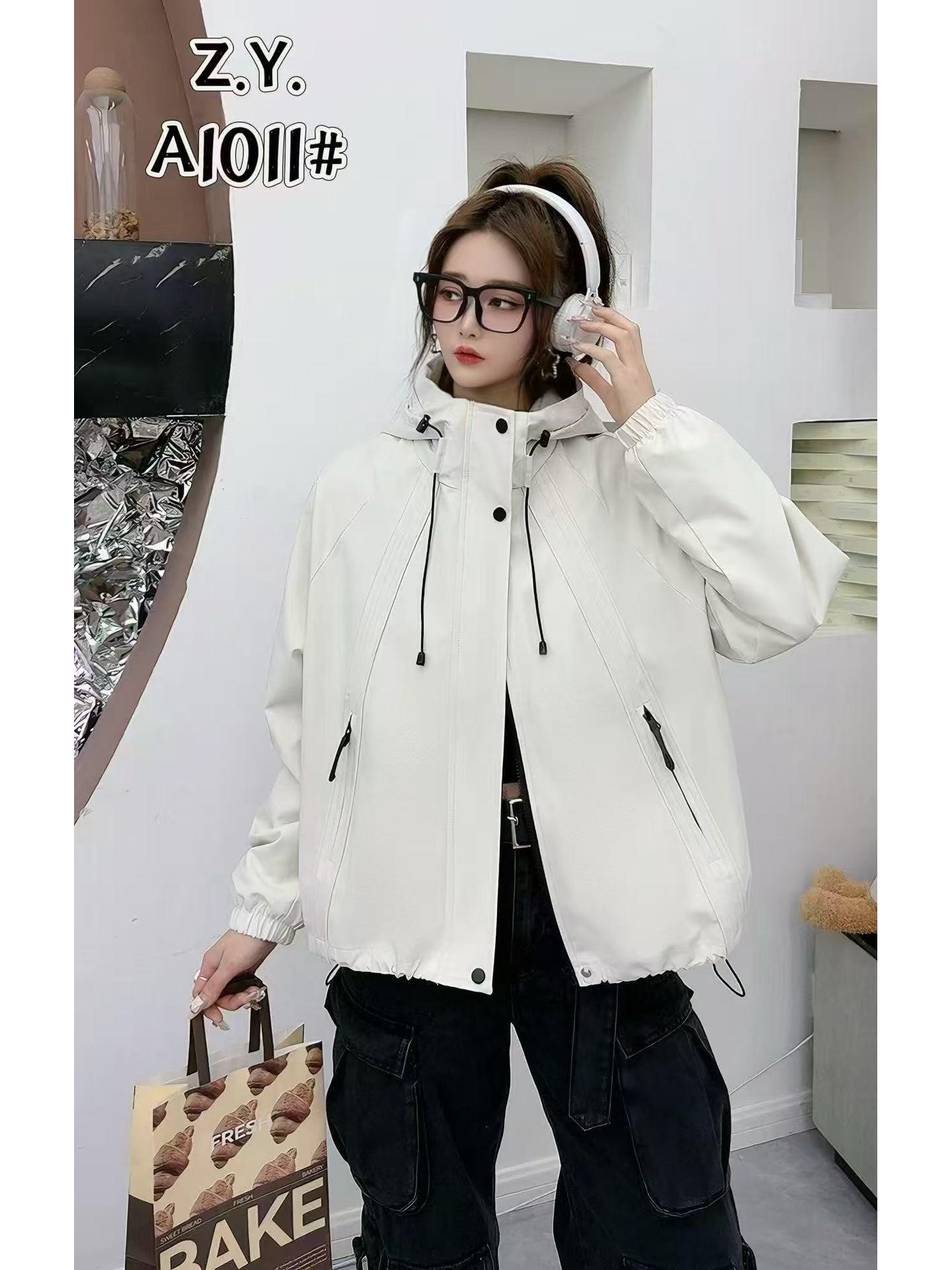 

Women s European Hooded Windbreaker: 2025 Autumn Casual Zip Cardigan Jacket XL