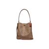 New Charlie Canvas With Leather Bucket Bags Crossbody Bag, Shoulder Bag Medium Size Women's Red Brown 89003-B4NQ4