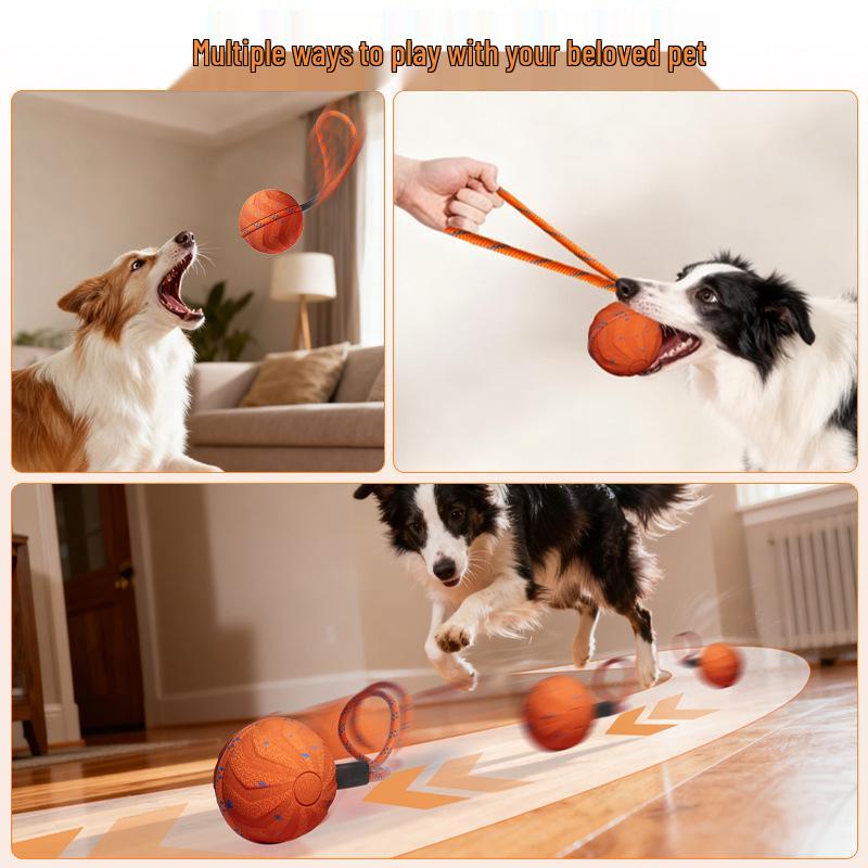Cross-Border Electric Smart Dog Teasing Ball: Bite-Resistant E-TPU Pet Entertainment Bouncing Ball with Rope.