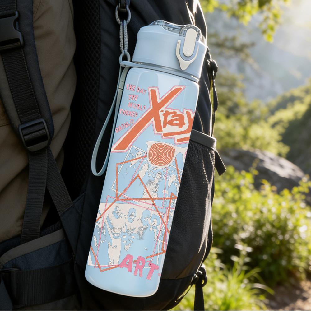 1PC Abstract Red Line Graffiti Minimalist Print 750ml Portable Sports Water Bottle Leakproof Gym Outdoor Travel Drink Cup