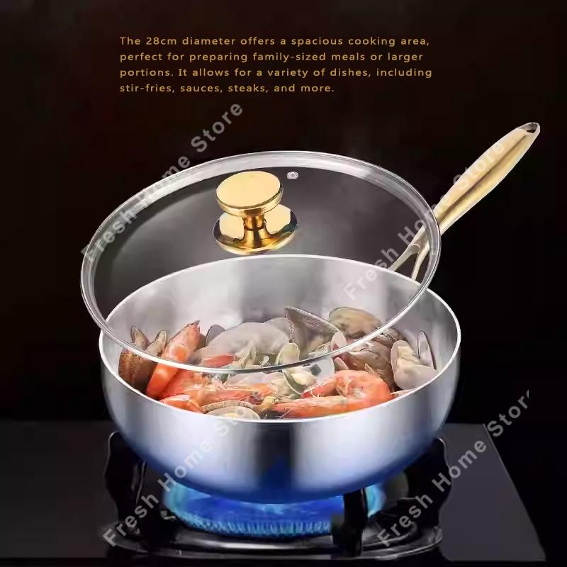 Deep Fry Pan Non-Stick Pots 316 Stainless Steel Steak Wok Pans For Home Induction Electric Cooktop Kitchen Cookware Saucepan New
