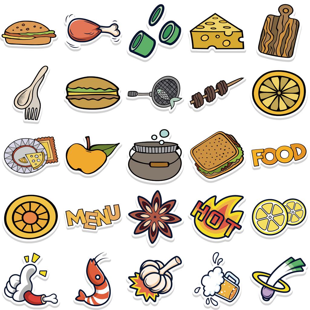 50 Cartoon Food Graffiti Stickers Can Decorate Suitcase Pen Guitar Notebook Waterproof Hot Stamping Can Be Stickers