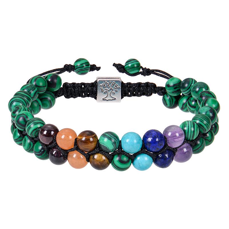 European & American Fashion Malachite Double-Layer Tree of Life Bracelet with Seven-Color Stones