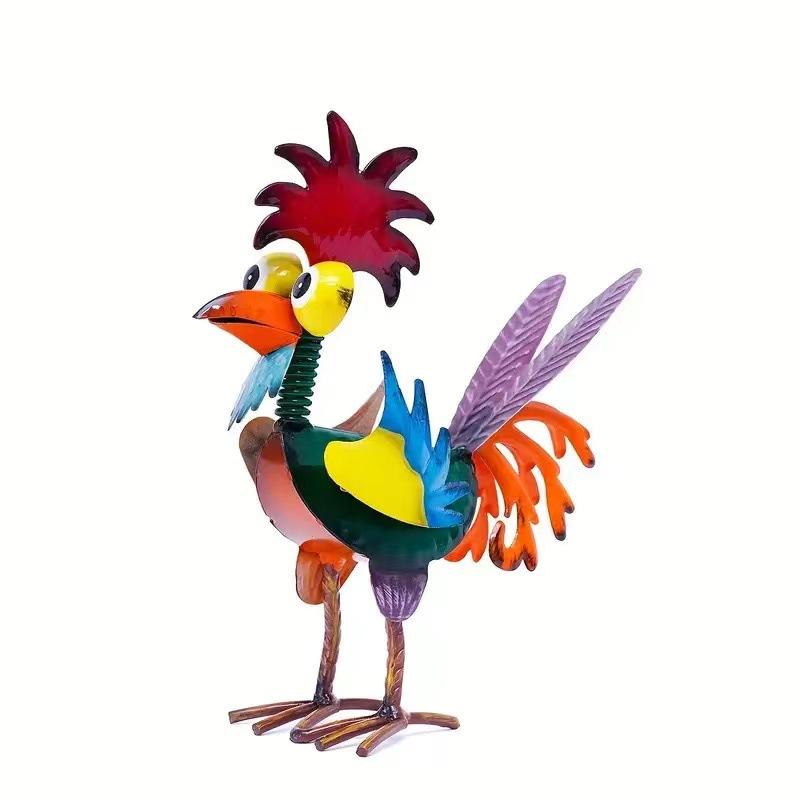Metal Rooster Decor Colorful Standing Rooster Statue Iron Chicken Yard Art Chicken Figurines Rooster Yard Sculpture for Outdoor