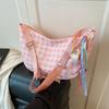 Checkered Canvas Bag for Women, Small and Fresh Embroidered Versatile Shoulder Bag, Large Capacity Commuting Crossbody Bags