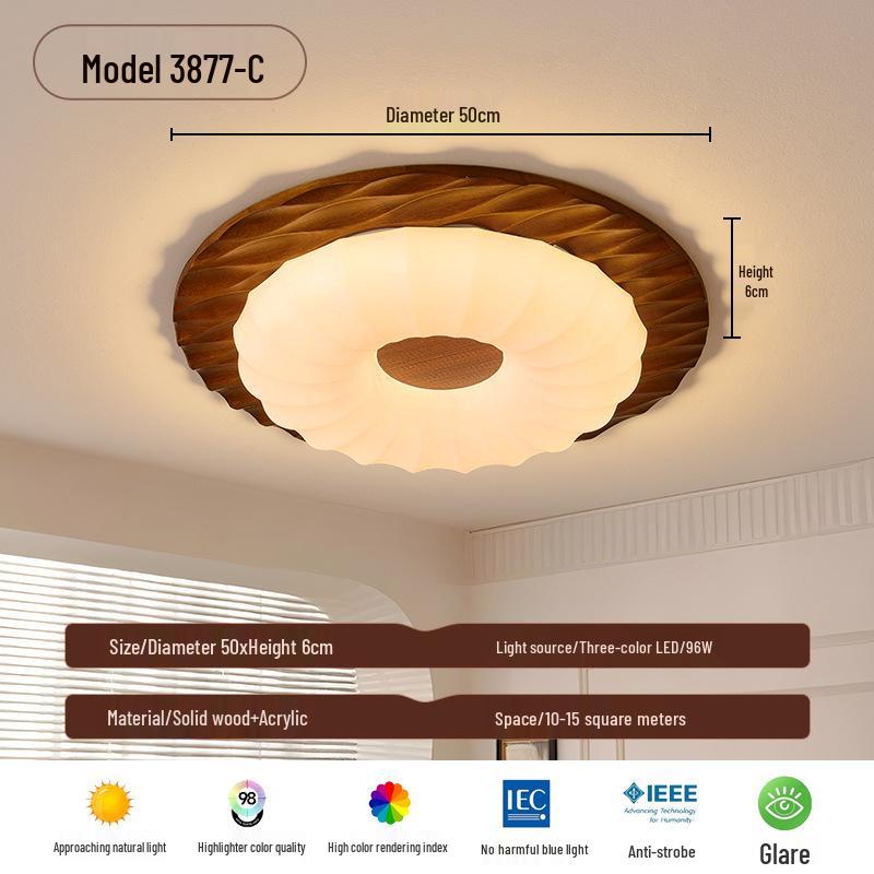 2025 Chinese-Japanese Solid Wood Ceiling Light for Bedroom and Dining Room
