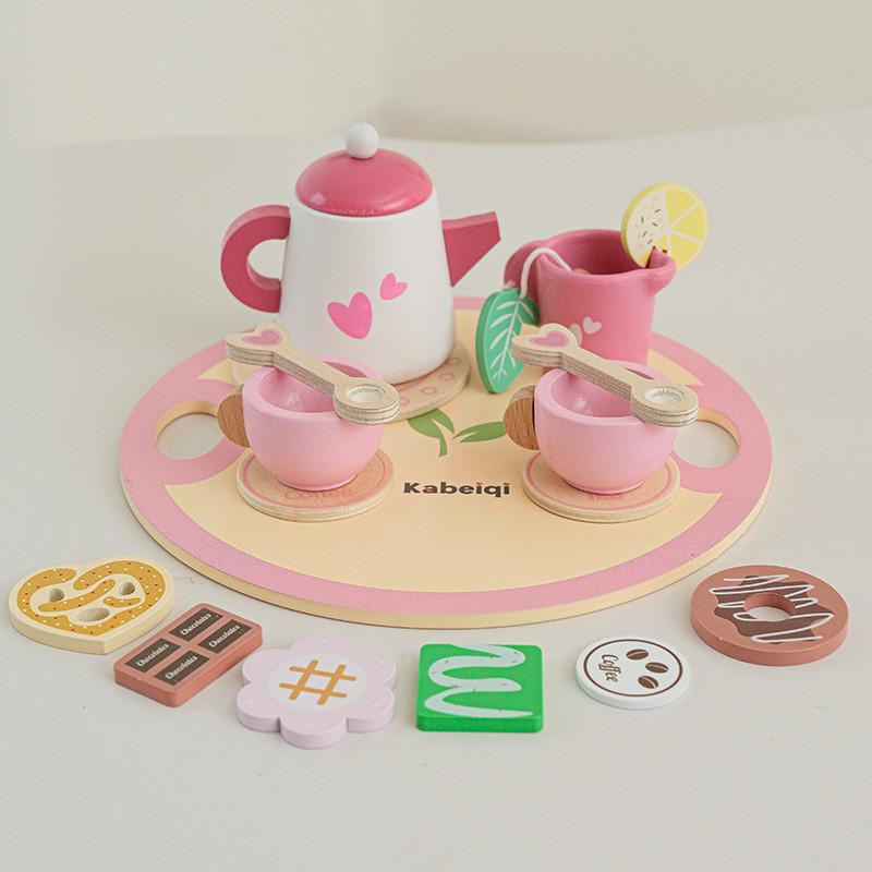 Wooden Childrens Tea Set With Pretend Play Kitchen Role Play For Kids