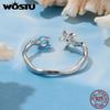 WOSTU Ocean Jewelry 925 Sterling Silver Starfish Open Ring Women Stackable s925 Rings Holiday Beach Wear