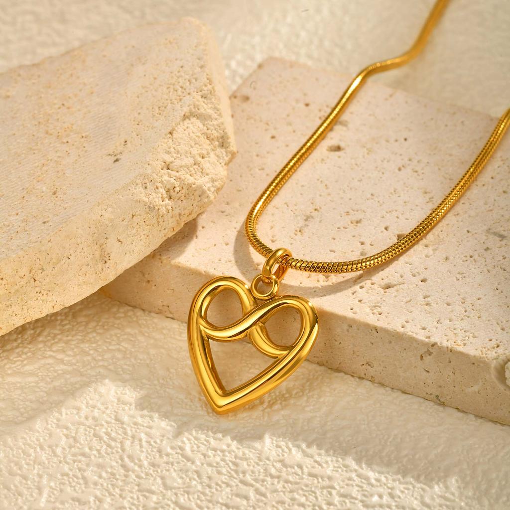 Schickes Herzförmiges Unendlichkeit Anhänger Halskette für Damen, Vergoldete Edelstahl Schlangenketten Halsketten, Modeschmuck Geschenk