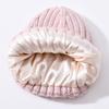 Versatile series children's rabbit velvet knitted hat solid color lined outdoor satin lined wool hat, source