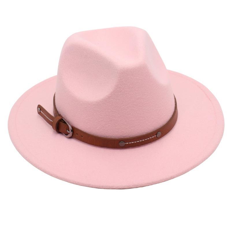 Big Edge Top Hat Belt Buckle Jazz Hat Men'S And Women'S Felt Hat Street Shooting Gambler Hat Concave Fedora Hat Tide