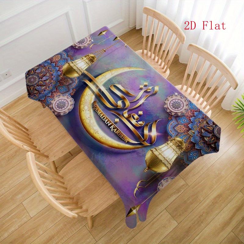 2D Flat 1pc Eid Tablecloth with Moon, Golden Thread Lantern, And Mandala Patterns, Suitable for Home Holiday-Themed Decoration