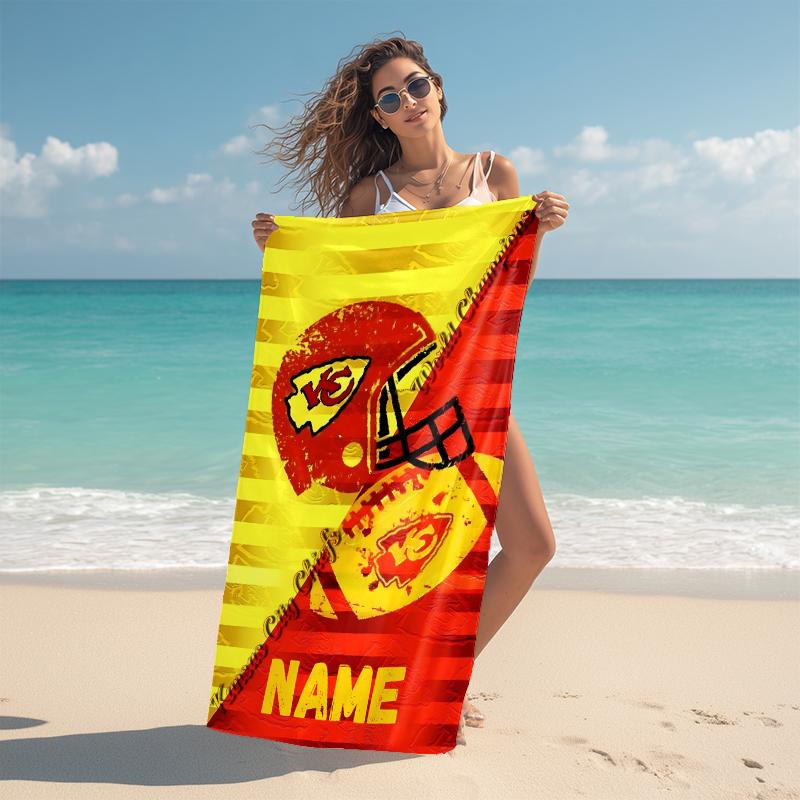 Personalized Kansas City Chiefs Helmet Beach Towel Microfiber Beach Towel Thin Absorbent for Beach Swimming Yoga Bath Sports. 0910363