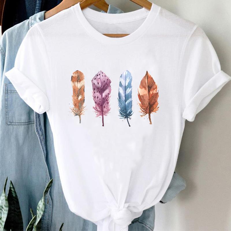 (European Size) Cute Women Print Tee Top Butterfly Camera Trend Style Cute Clothing Casual Short Sleeve Fashion Tshirt Lady Female Graphic T-shirt