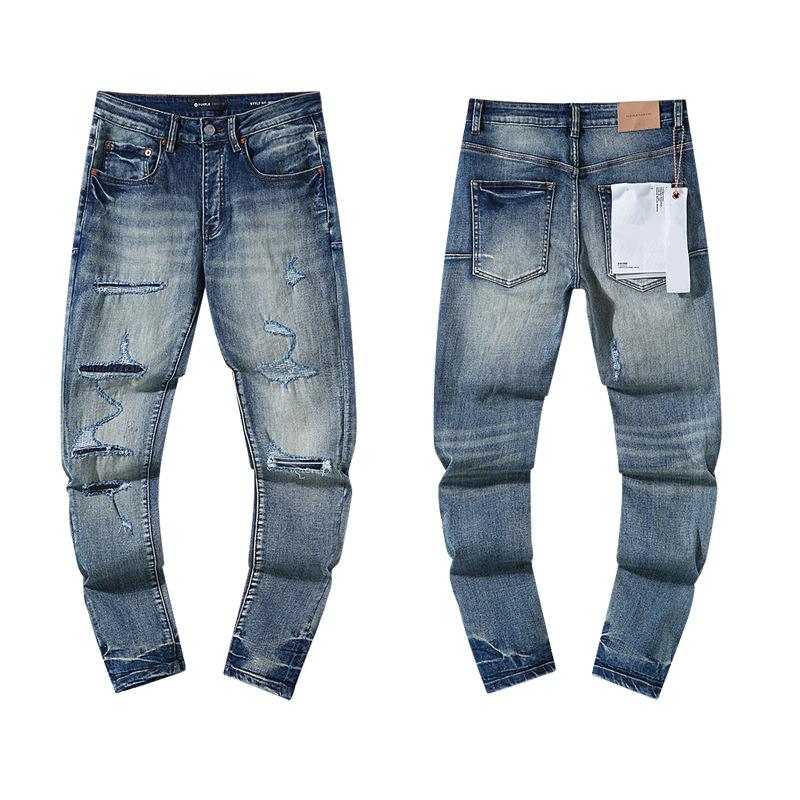 European and American Purple Slim Men's Trendy Light Luxury Elastic Jeans