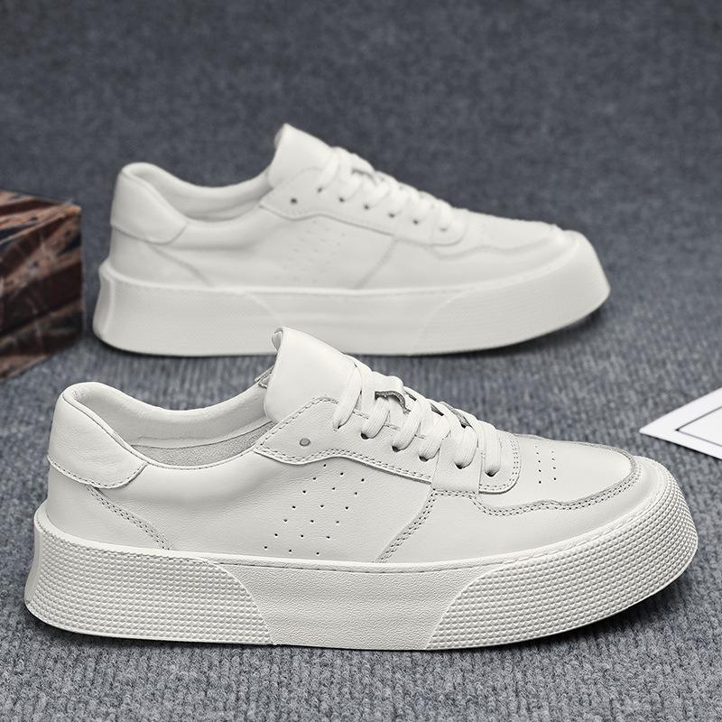 Trendy Brand Men's Shoes Spring and Summer New Thick-soled Leather Surface White Shoes Men's Casual Leather Shoes Board Shoes