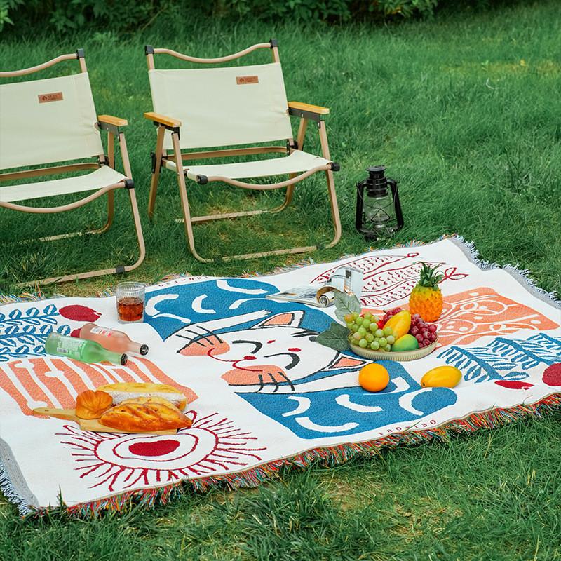 Bohemian Style Outdoor Picnic Blanket With Thick Cotton Linen For Camping And Garden Use