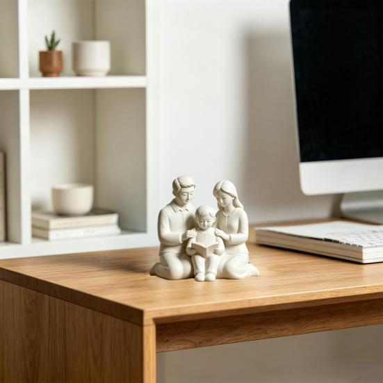Familjeläsningsstaty, Hartsförälder & Barnskulptur, Minimalistisk Heminredning, Värmande Mors Dag Fars Dag Present, Unik Inflyttningspresent