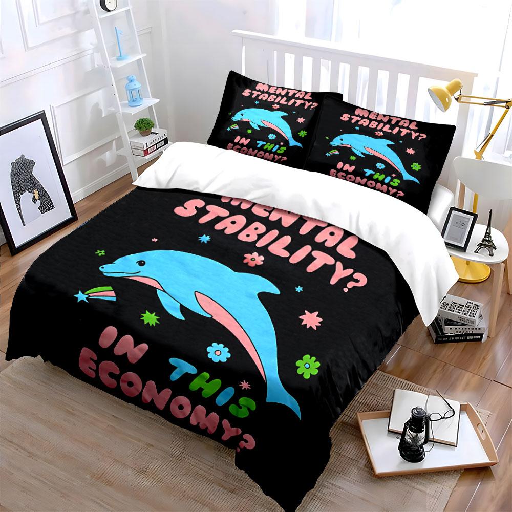 "Cartoon Dolphin Decor Set" Bedding Set with 1 Duvet Cover 2 Pillowcases Single Double King Queen, Gift