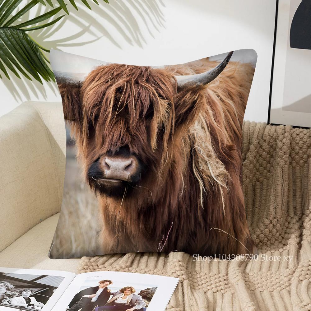 Highland Cattle Pillow Case Fashion Square Pillowcase Bedroom Sofa Room Ins Decoration Leisure Cushion Cover 40x40