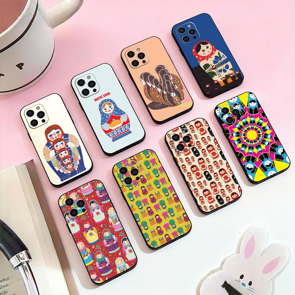Russian Dolls Matryoshka Phone Case For iPhone 17,16,15,14,13,12,11 Plus,Pro Max,Soft Silicone Black Cover