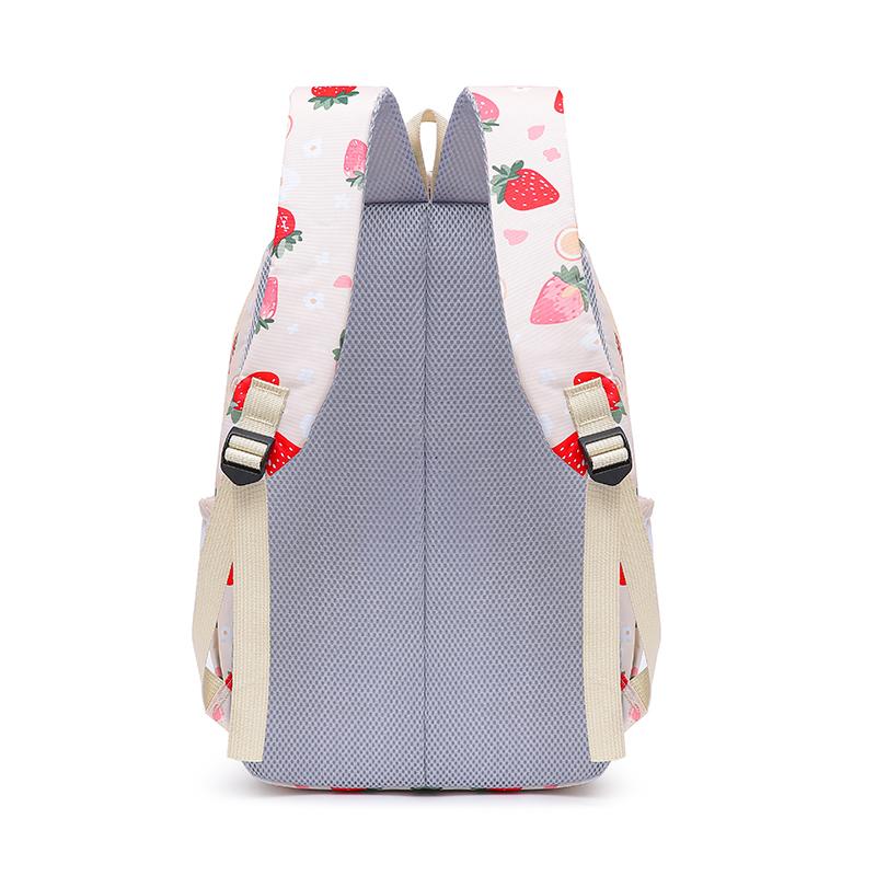 Strawberry Print Backpack Set Student Three-Piece Schoolbag Women's Large Capacity Water-Repellent Graffiti Backpack